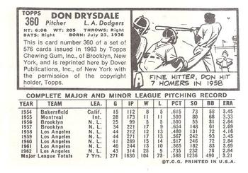 1982 Dover Publications Reprints National League #360 Don Drysdale Back