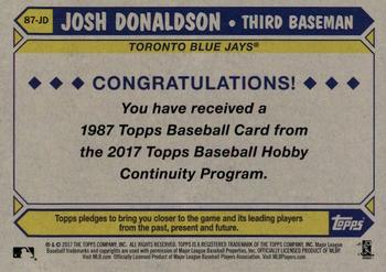 2017 Topps - 1987 Topps Baseball 30th Anniversary Chrome Silver Pack (Series One) #87-JD Josh Donaldson Back