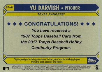 2017 Topps - 1987 Topps Baseball 30th Anniversary Chrome Silver Pack (Series One) #87-YD Yu Darvish Back