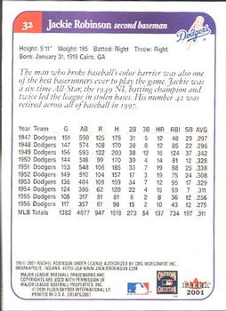 2001 Fleer Greats of the Game #32 Jackie Robinson Back