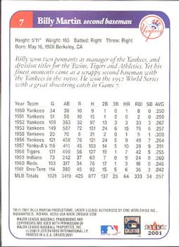 2001 Fleer Greats of the Game #7 Billy Martin Back