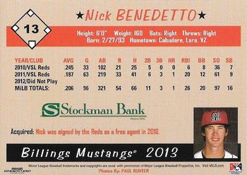 2013 Grandstand Billings Mustangs #NNO Nick Benedetto Back