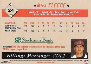 2013 Grandstand Billings Mustangs #NNO Nick Fleece Back