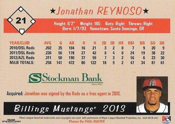2013 Grandstand Billings Mustangs #NNO Jonathan Reynoso Back
