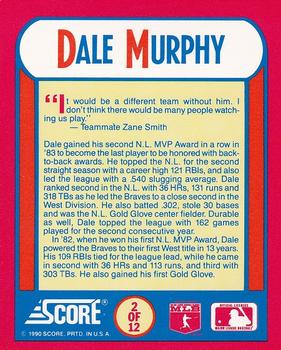 1990 Score 100 Superstars - The MVPs #2 Dale Murphy Back