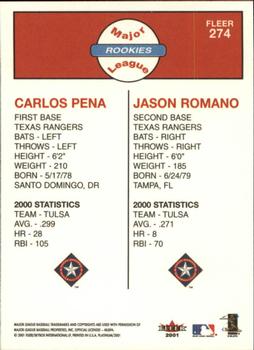 2001 Fleer Platinum #274 Carlos Pena / Jason Romano Back