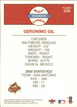 2001 Fleer Platinum #539 Geronimo Gil Back