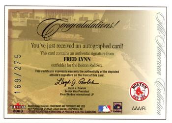 2003 Fleer Fall Classic - All-American Autographs #AAA/FL Fred Lynn Back