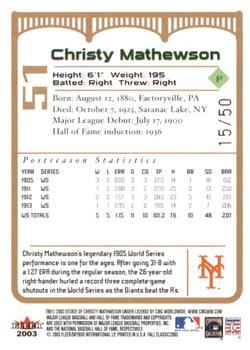 2003 Fleer Fall Classic - Championship Gold #51 Christy Mathewson Back