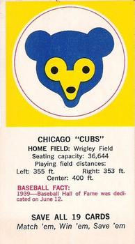 1968-72 Fleer Cloth Baseball Emblems Tallboys - Emblem Cards #NNO Chicago Cubs Front
