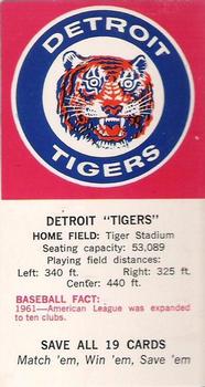 1968-72 Fleer Cloth Baseball Emblems Tallboys - Emblem Cards #NNO Detroit Tigers Front
