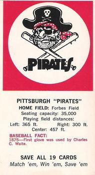 1968-72 Fleer Cloth Baseball Emblems Tallboys - Emblem Cards #NNO Pittsburgh Pirates Front
