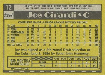 1990 Topps #12 Joe Girardi Back