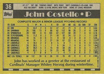 1990 Topps #36 John Costello Back