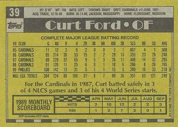1990 Topps #39 Curt Ford Back