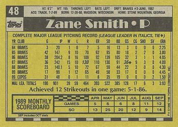 1990 Topps #48 Zane Smith Back