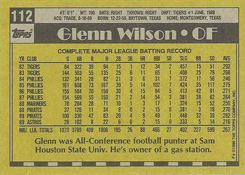 1990 Topps #112 Glenn Wilson Back