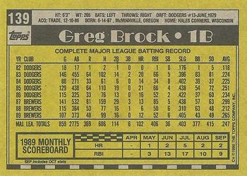 1990 Topps #139 Greg Brock Back