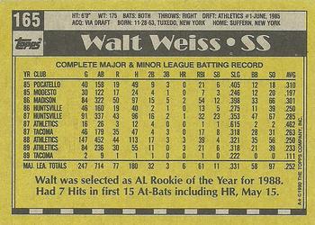 1990 Topps #165 Walt Weiss Back