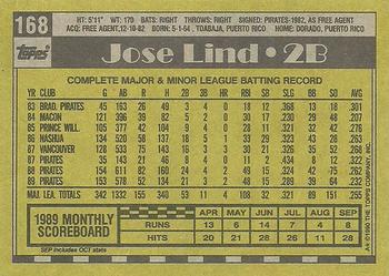 1990 Topps #168 Jose Lind Back
