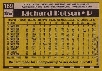 1990 Topps #169 Richard Dotson Back