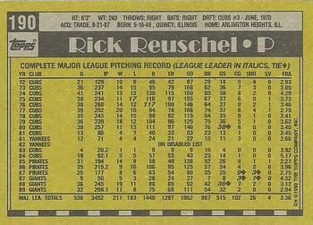 1990 Topps #190 Rick Reuschel Back