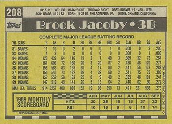 1990 Topps #208 Brook Jacoby Back