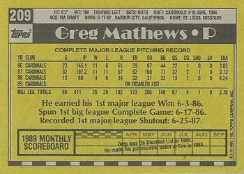 1990 Topps #209 Greg Mathews Back