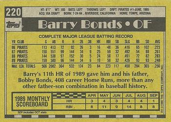 1990 Topps #220 Barry Bonds Back
