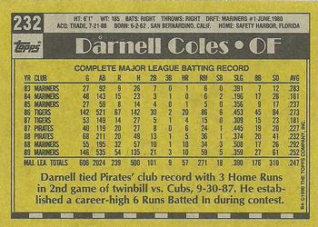 1990 Topps #232 Darnell Coles Back