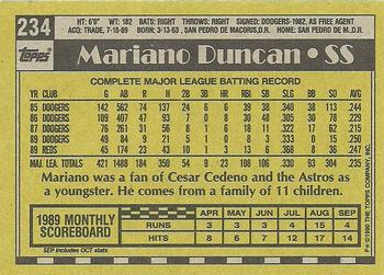 1990 Topps #234 Mariano Duncan Back