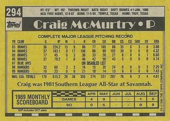 1990 Topps #294 Craig McMurtry Back