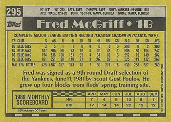 1990 Topps #295 Fred McGriff Back