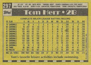 1990 Topps #297 Tom Herr Back