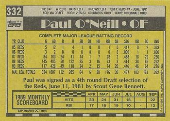 1990 Topps #332 Paul O'Neill Back
