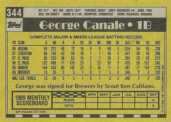 1990 Topps #344 George Canale Back