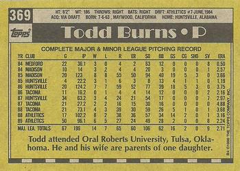 1990 Topps #369 Todd Burns Back