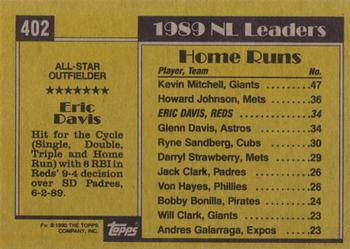 1990 Topps #402 Eric Davis Back