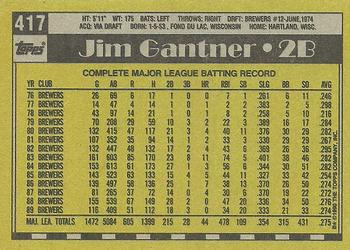 1990 Topps #417 Jim Gantner Back