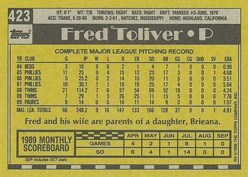 1990 Topps #423 Fred Toliver Back