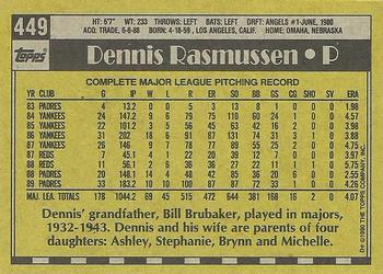 1990 Topps #449 Dennis Rasmussen Back