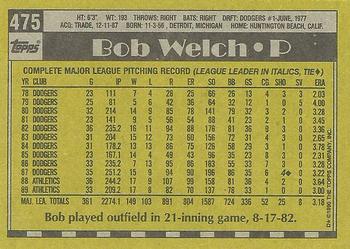1990 Topps #475 Bob Welch Back
