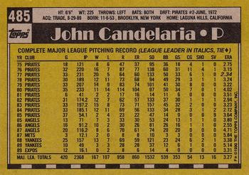 1990 Topps #485 John Candelaria Back