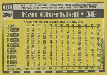 1990 Topps #488 Ken Oberkfell Back