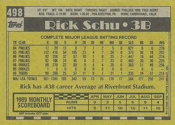 1990 Topps #498 Rick Schu Back