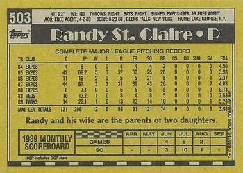 1990 Topps #503 Randy St. Claire Back