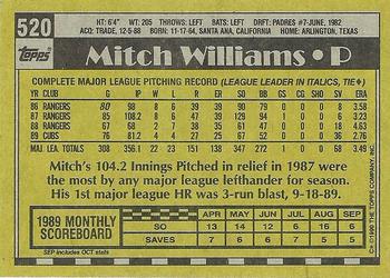 1990 Topps #520 Mitch Williams Back