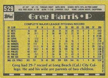 1990 Topps #529 Greg Harris Back
