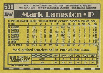 1990 Topps #530 Mark Langston Back