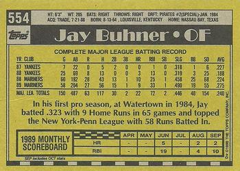 1990 Topps #554 Jay Buhner Back